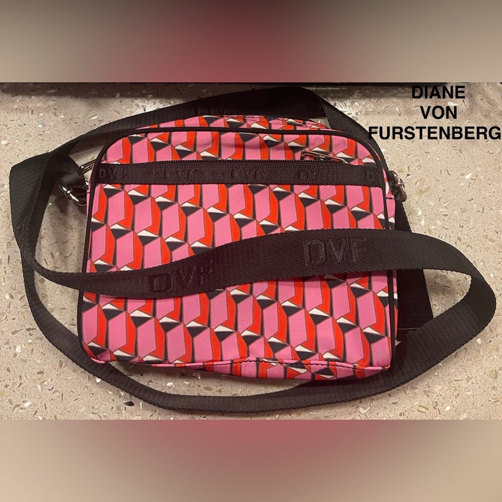 DVF Geometric Pink and Red Crossbody Bag